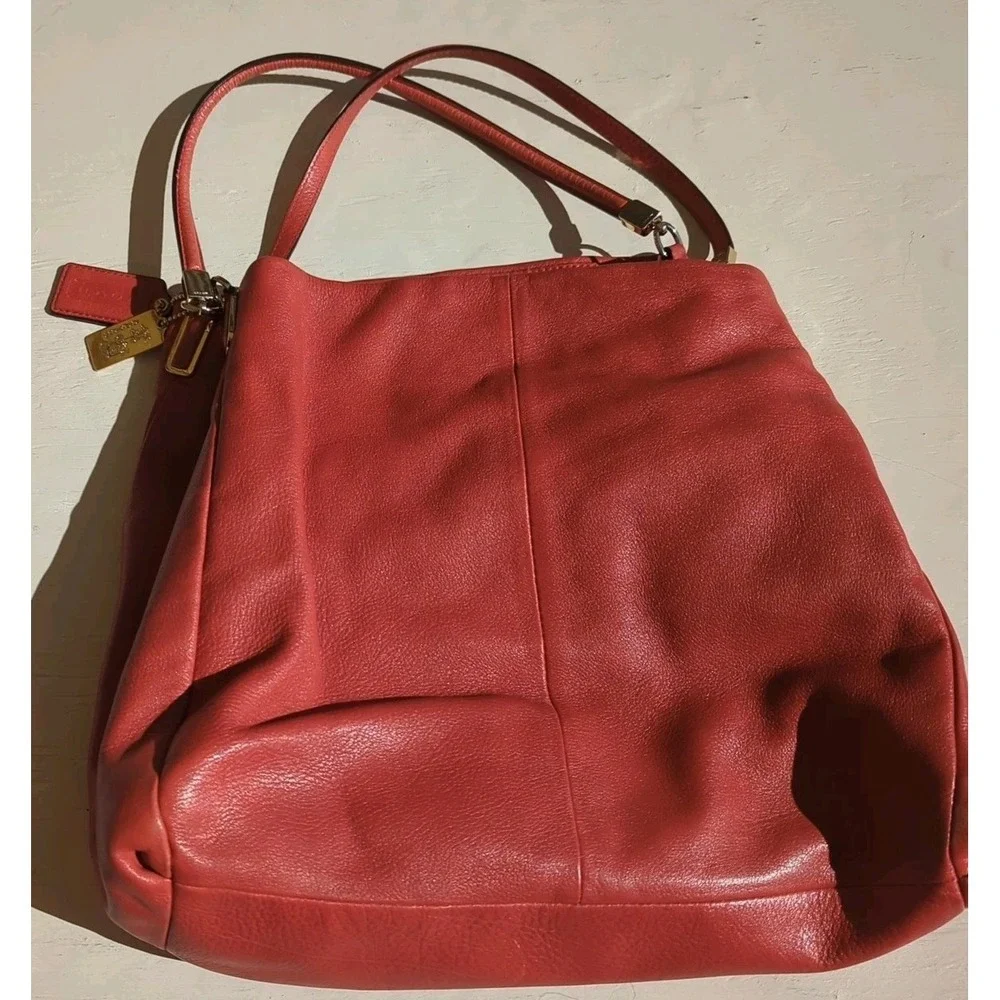 COACH 24621 MADISON LEATHER PHOEBE SHOULDER BAG PURSE‎ Vermillion Orange EUC